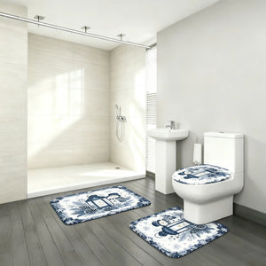 Winter Snowman Bathroom Rug Set, Holiday Bath Mat & Toilet Lid Cover