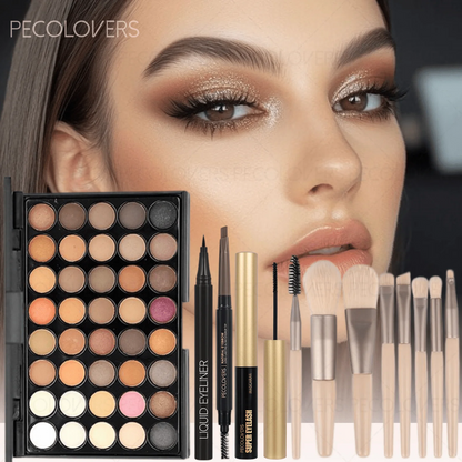 12-Piece Eye & Brow Makeup Set, 40-Color Matte Shimmer & Glitter Eyeshadow Palette, Eyebrow Pencil, Liquid Eyeliner, Mascara & Brushes