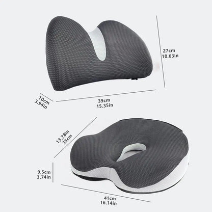 Ergonomic Lumbar Support Pillow & Seat Cushion Set – Memory Foam Back Support for Office Chair, Car, Driving & Computer Desk