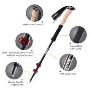 Adjustable Carbon Fiber Trekking Poles – Lightweight Hiking Sticks, 2-Pack