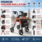 Heavy-Duty Rollator Walker for Seniors with Seat & Backrest – 330 lb Capacity, 8" Wheels