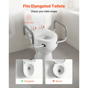 3.5" Raised Toilet Seat with Arms – Widened Elevated Toilet Riser with Padded Handles, 300 lb Capacity