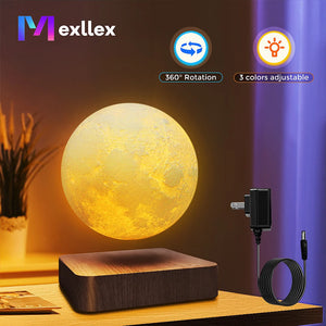 Magnetic Floating Rotating Moon Lamp with Wooden Base, 3D Printed LED Night Light with 3 Color Temperatures for Bedroom Decor