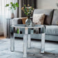 Round Mirrored Side Table with Crystal Diamond Inlay, Luxury Accent Table for Living Room & Bedroom