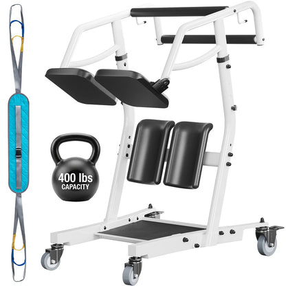 Sit-to-Stand Patient Transfer Aid – Adjustable Seat & Knee Pads with Safety Belt and Casters