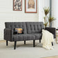 65-Inch Futon Sofa Bed – Convertible Tufted Loveseat with Adjustable Backrest & Dual USB Charging for Small Spaces, Dark Grey