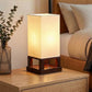 Compact Bedside Table Lamp with USB Charging Port and Wood Frame, Modern Asian Style for Bedroom and Living Room
