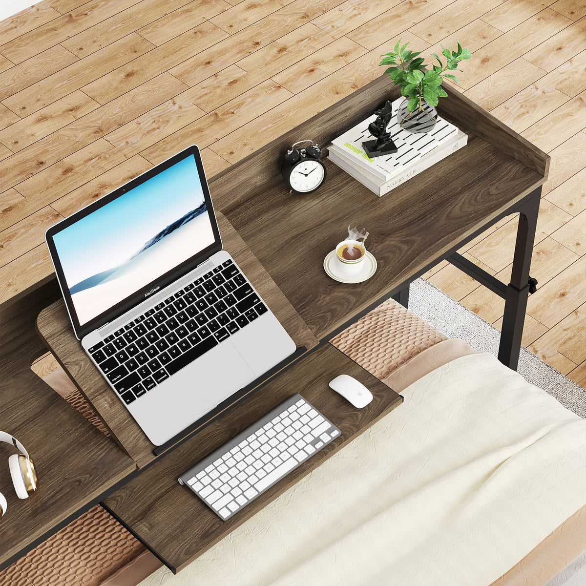 Queen Size Overbed Table with Wheels, Adjustable Tilt Stand, Mobile Laptop Computer Desk for Bedroom & Home Office