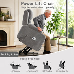 Oversized Power Lift Recliner Chair with Heat & Massage, Electric Stand Assist Recliner with Cup Holders & Side Pockets