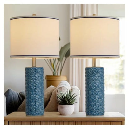 Farmhouse Ceramic Table Lamps, Set of 2, with 3 Color Temperatures for Bedroom and Living Room