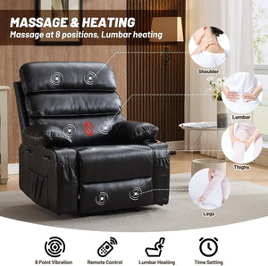 PU Leather Massage Recliner Chair with Heat – Full Body Airbag Upholstered Lounge Chair with Side Pocket