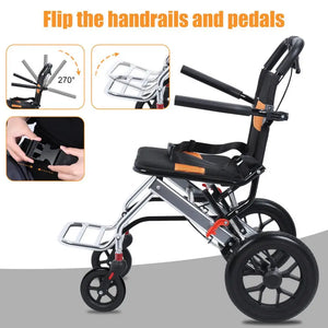 Lightweight Foldable Transport Wheelchair – 15.75" Seat Portable Travel Chair with Handbrakes