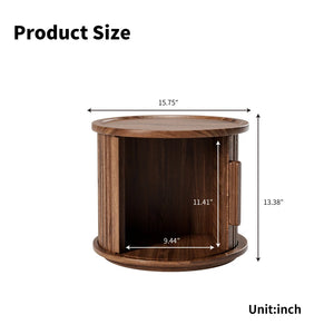 Walnut Round Nesting Coffee Table Set of 2 with Sliding Door Storage, Modern Side Tables for Living Room & Bedroom