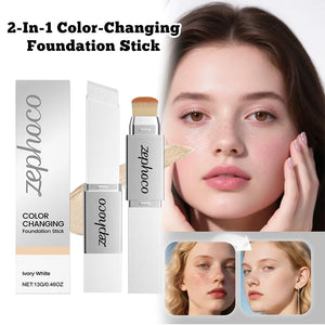 2-in-1 Color-Changing Foundation & Concealer Stick, Lightweight Moisturizing Formula, Matte Finish