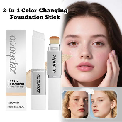 2-in-1 Color-Changing Foundation & Concealer Stick, Lightweight Moisturizing Formula, Matte Finish