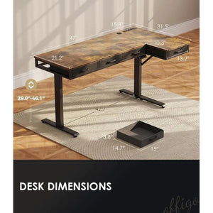 63-Inch L-Shaped Electric Standing Desk with Drawers & Power Outlets, Height Adjustable Sit-Stand Computer Desk for Home Office