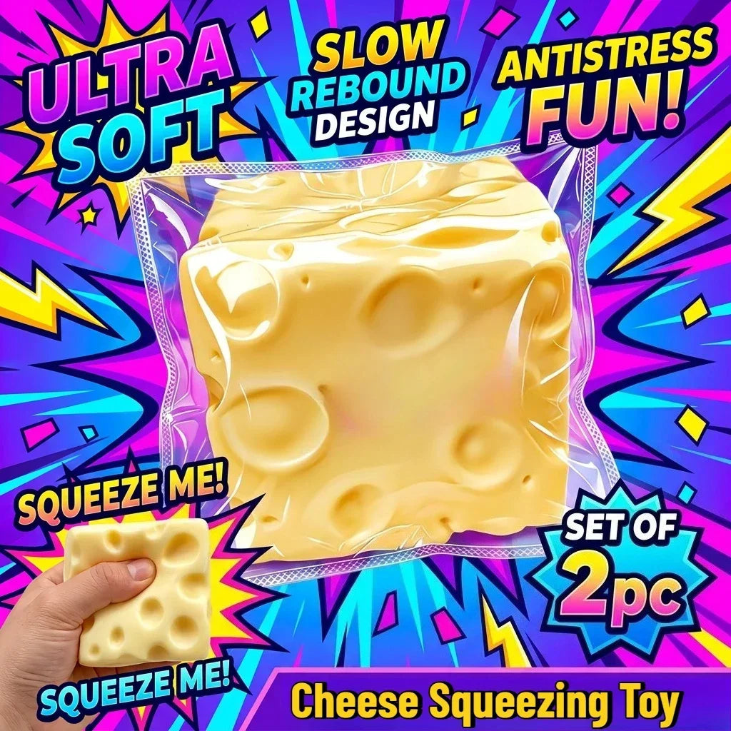 2-Pack Mini Cheese Squishy Toys, Soft Food-Shaped Squeeze Fidgets, Random Colors