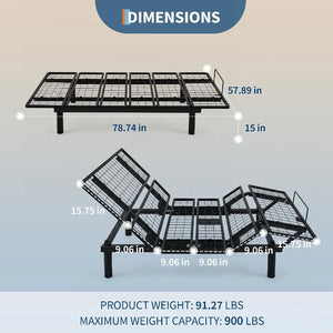 Queen Electric Adjustable Bed Base with Remote Control, Head & Foot Incline Adjustable Bed Frame – Frame Only, Mattress Not Included