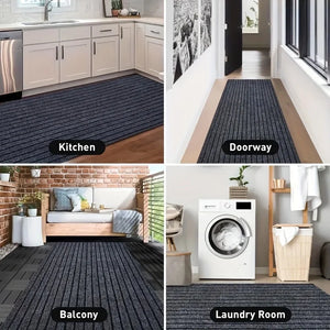Large Striped Non-Slip Floor Mat, Waterproof Stain-Resistant Easy-Clean Entrance Rug for Hallway, Kitchen & Bathroom