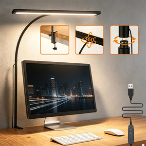 15.75-Inch LED Desk Lamp with Clamp, 100 LEDs, Stepless Dimming, Flexible Gooseneck, USB Powered Task Light