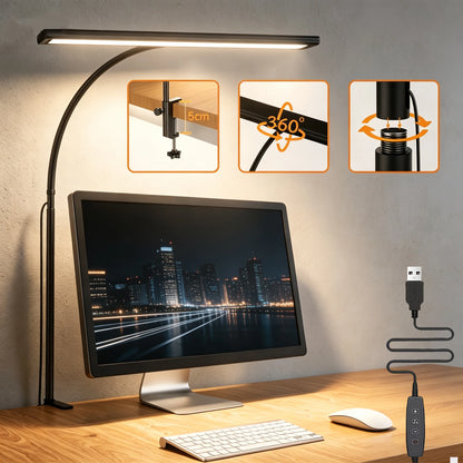 15.75-Inch LED Desk Lamp with Clamp, 100 LEDs, Stepless Dimming, Flexible Gooseneck, USB Powered Task Light