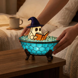 Halloween Ghost Reading in Bathtub Table Lamp, Stained Glass Night Light for Bedroom and Living Room Decor