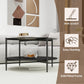 32.28" Modern Round Coffee Table with Black Tempered Glass Top & Solid Walnut Wood Storage Shelf