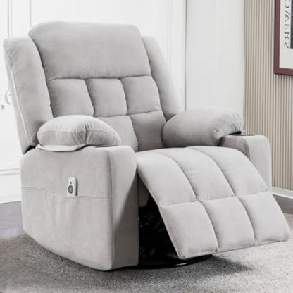 Power Swivel Rocker Recliner Chair with Massage & Heat, Infinite Position Electric Glider with USB & Type-C Charging Ports