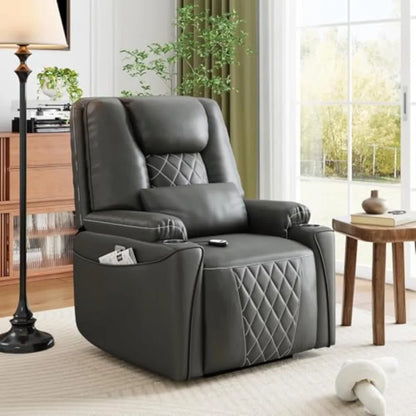 Power Lift Recliner Chair, PU Leather Electric Stand Assist Sofa with Charging Ports, Cup Holders & Power Reclining