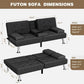 Convertible Futon Sofa Bed – Adjustable Reclining Sleeper Couch with Removable Armrests & Dual Cup Holders for Living Room