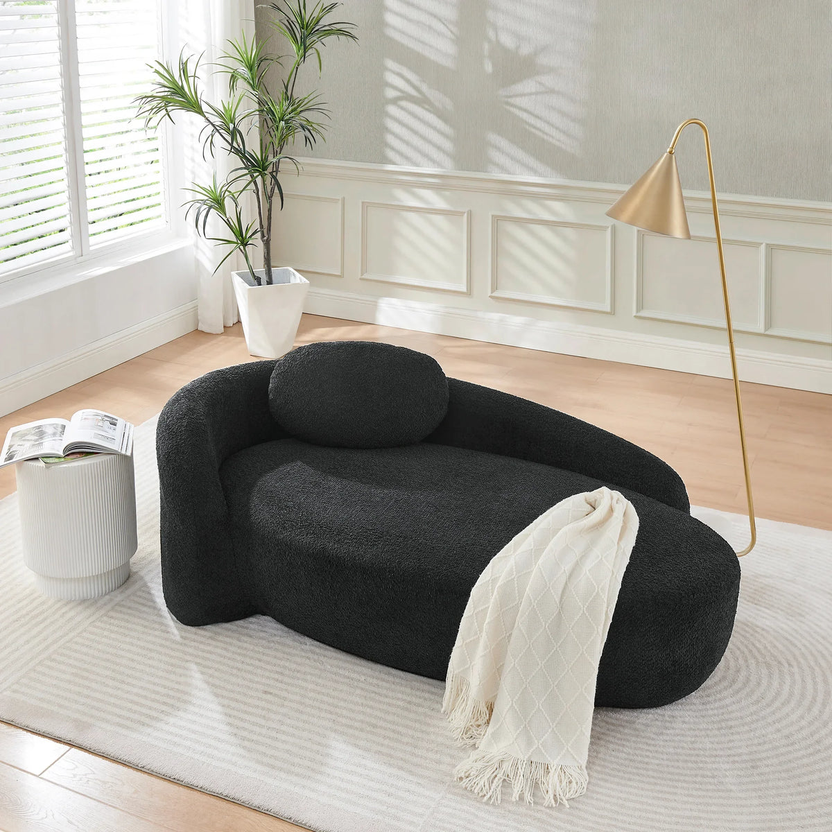 Modern Curved Oval Chaise Lounge Chair – Ergonomic Single Accent Sofa with Integrated Backrest & Matching Pillow