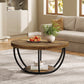 31.7" Round 2-Tier Coffee Table with Storage Shelf, Industrial Wood Center Table for Living Room