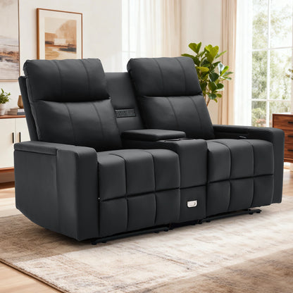 2-Seater Reclining Loveseat Sofa with Massage & Heat – PU Leather Manual Recliner with Cup Holders, Storage & Charging Ports