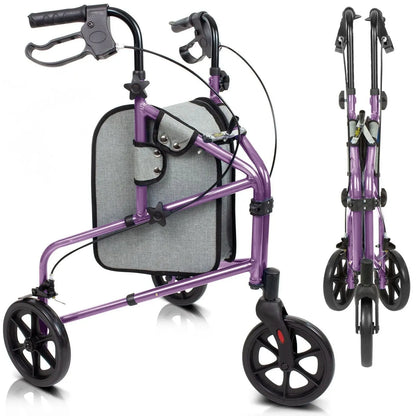 3-Wheel Foldable Rollator Walker – Lightweight Mobility Walker with Adjustable Handles & Removable Storage Bag