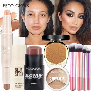 9-Piece Face Makeup Set with Blush and Contour Sticks, Bronzer, Concealer Palette and Makeup Brushes