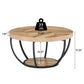 31.7" Round 2-Tier Coffee Table with Storage Shelf, Industrial Wood Center Table for Living Room
