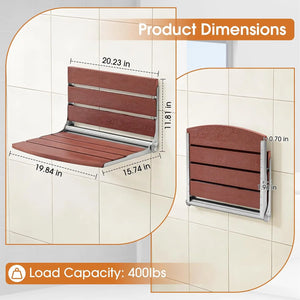 20" Wall-Mounted Folding Shower Seat – Fold-Down Bath Bench with Stainless Steel Frame, 400 lb Capacity, Red