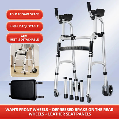 Adjustable Two-Arm Support Walker for Seniors – Foldable Mobility Walking Aid with Wheels