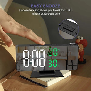 Digital Projection Alarm Clock with 180° Projector, Mirror LED Display, 4-Level Brightness & USB Charging Port