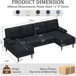 101-Inch U-Shaped Modular Sectional Sofa – 4-Seat Chenille Couch with Double Chaise Lounge for Living Room