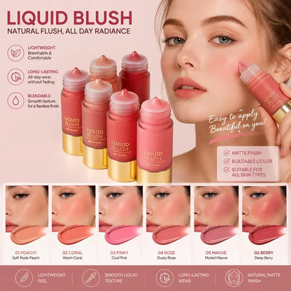 Liquid Blush, Highly Pigmented Blendable Cheek Tint, Lightweight Long-Lasting Formula, 6 Shades