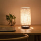 Bedside Table Lamp with Wood Base and Cylindrical Fabric Shade