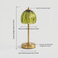 Vintage Glass Table Lamp with Green Pleated Shade, Gold-Tone Finish, Rechargeable LED, 3 Light Modes and Touch Control