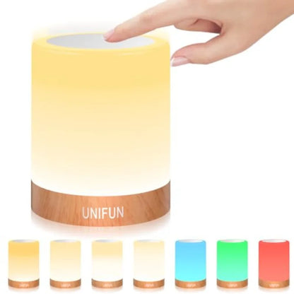 Rechargeable Touch Bedside Table Lamp, Dimmable Warm White 2800K–3100K and RGB Color-Changing Portable Night Light