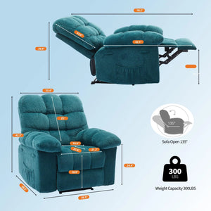 Oversized Manual Recliner Chair, 300 lb Capacity Fabric Single Sofa with Liftable Footrest, Side Pocket & 155° Reclining Backrest