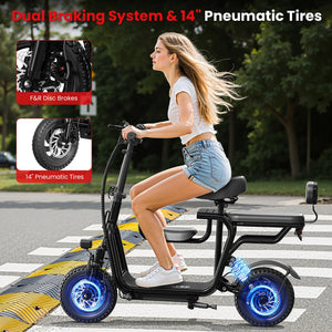 14" Foldable Electric Scooter with Seat – 750W Peak Motor, 48V 10Ah Battery, 20-Mile Range & Dual Disc Brakes