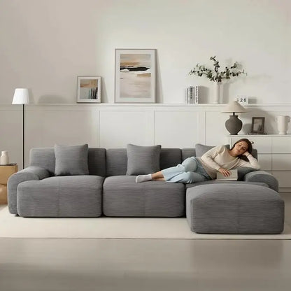 107-Inch Modular L-Shaped Sectional Sofa with Ottoman – Deep Seat Corduroy Memory Foam Cloud Couch, No Assembly Required