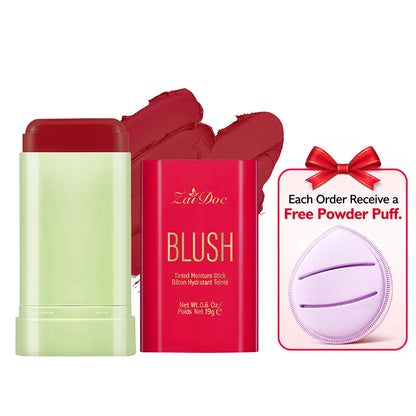 Blush Stick with Puff Applicator, Natural Matte Finish, Smooth Blendable Cheek Color, 9 Shades