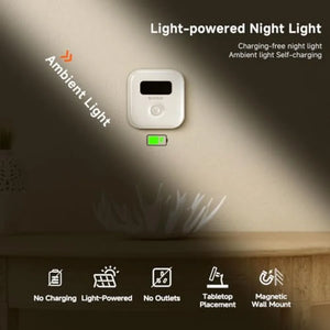 Solar Motion Sensor Night Light, 3000K Warm White, Magnetic Wall Mount or Tabletop, Indoor