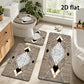 Geometric Gold Line Marble Bathroom Rug Set, Non-Slip Absorbent Bath Mat with Toilet Seat Cover, Decorative Bathroom Set